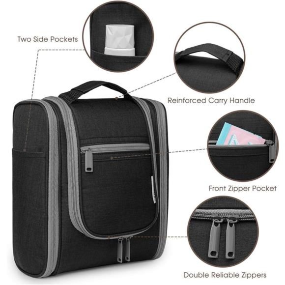 Hanging Travel Toiletry Bag Cosmetic Make up Organizer for Women and Men Black - Picture 4 of 6